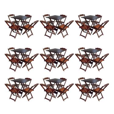 Imagem de Kit 9 Jogos De Mesa Dobravel Com 4 Cadeiras De Madeira 70X70 Para Restaurante E Bar - Imbuia
