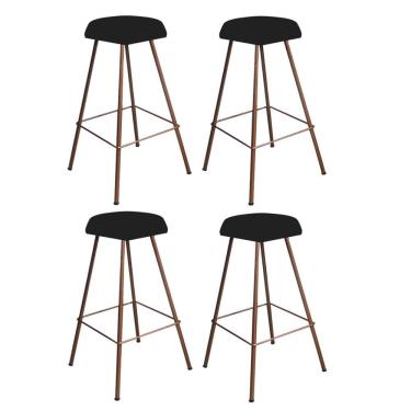 Imagem de Kit 04 Banqueta Alta Lari Eiffel Hexágono Bancada Bar Bistrô Ferro Bronze Preto - Amey Decor