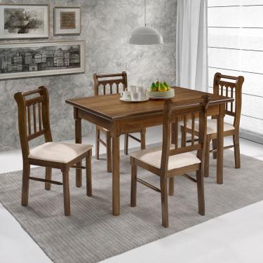 Imagem de Conjunto Sala De Jantar Madeira Maciça 4 Cadeiras Mv Outlet Castanho