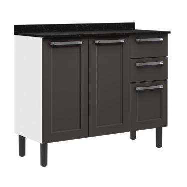 Imagem de Balcão 105Cm 3 Portas E 2 Gavetas Com Tampo Florença Itatiaia Grafite/Branco
