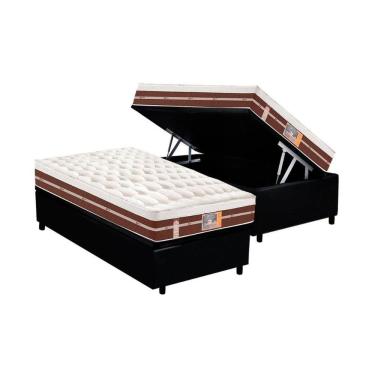Imagem de Cama Box Baú Solteiro: Colchão Molas Castor Pocket Silver Star Air Híbrido + Base Crc Courano Black
