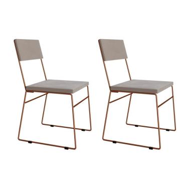 Imagem de Kit 2 Cadeiras De Jantar Estofada Málaga Base Cobre Veludo Bege - Cor: Preto