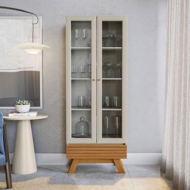 Imagem de Cristaleira 2 Portas 1 Gaveta Retrô Marsala Nature/off White