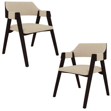 Imagem de Kit 2 Cadeiras Sala De Jantar E Jogos Carteados Madeira Maciça Poker Linho Offwhite-tabaco G42 - Gran Belo