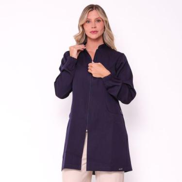 Imagem de Jaleco Feminino Manga Longa Alfaiataria Tradicional Azul Marinho - Bli