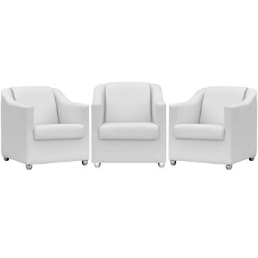 Imagem de Kit 3 Poltronas Mila Corino Cores Pé De Plástico Cromado - Branco Corino