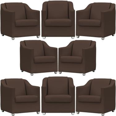 Imagem de Kit 8 Poltronas Mila Corino Cores Pé De Plástico Cromado - Marrom Corino