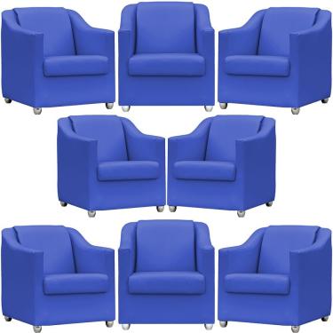 Imagem de Kit 8 Poltronas Mila Corino Cores Pé De Plástico Cromado - Azul-royal Corino
