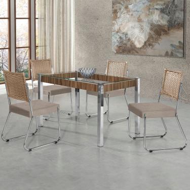 Imagem de Mesa De Jantar Aço Nobre Claudia C- Tampo Kanon E 4 Cadeiras Bege E Nogal