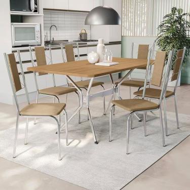 Imagem de Mesa De Jantar Kappesberg Milano Com 6 Cadeiras Estofadas Cromada, Freijó E Capuccin