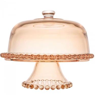 Imagem de Prato Para Bolo Wolff Pearl Com Tampa E Pedestal Em Cristal Ambar