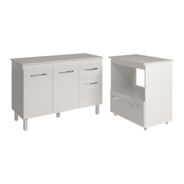 Imagem de Balcão Armário Gabinete Aline 118 Cm Com Tampo Tampão E Balcão Amanda Para Forno E Microondas Branco