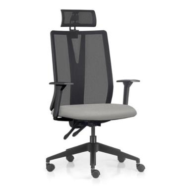 Imagem de Cadeira Escritório Giratória Presidente Flow F02 Base Preta Crepe Cinza - Lyam Decor