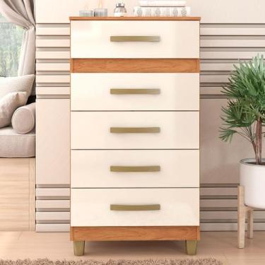 Imagem de Cômoda Malta 5 Gavetas Cinamomo/Off White - Fellicci, Bege