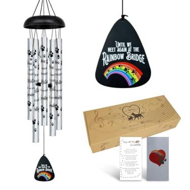 Imagem de ASTARIN Presentes Em Memória De Cachorro Para Perda Cachorro, Sino Vento 33" Animais Estimação, Presente Luto Com Impressão Pata E Ponte Do Arco-Íris Áreas Internas Externas