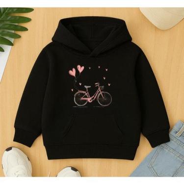 Imagem de Canguru Moletom Infantil Menina Feminino Estampa Bicicleta Corações Fo