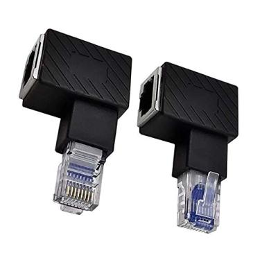 Imagem de Traovien Adaptador Ethernet Rj45, Ângulo De 90 Graus Cat5E/Cat6 8P8C, Conector Macho Para Fêmea Computadores, Laptops E Roteadores (Pacote Com 2) (Esquerda Direita)