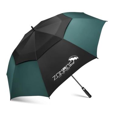 Imagem de ZOMAKE Guarda-chuva de golfe de 152 cm extragrande guarda-chuva à prova de vento automático aberto com dossel duplo grande ventilado para chuva (preto e verde escuro)