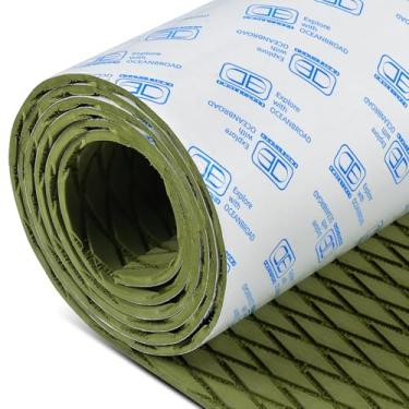 Imagem de OCEANBROAD Pacote autoadesivo de 240 cm x 59 cm x 2 unidades de piso de barco antiderrapante com padrão de diamante almofada de tração espuma EVA folha de aderência marinha para Jon Boats prancha de