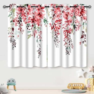 Imagem de EOTDMS Cortinas florais em aquarela vermelha, cortina de flores de videira com folhas botânicas, cortinas de tratamento de janela blackout para quarto e sala de estar 132 x 160 cm, 2 painéis