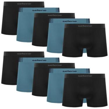 Imagem de Kit 10 Cueca Boxer Infantil Selene Anatômica Sem Costura, Preto e azul