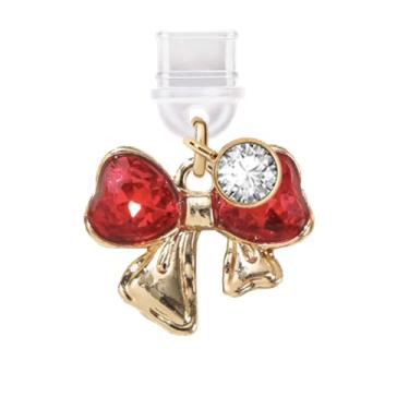 Imagem de ELISE & FONDA TP686 Tipo-C porta de carregamento antipoeira pequeno arco de cristal 3D pingente de celular para iPhone 15/16/Samsung/OnePlus/Xiaomi/oppo telefones Android (vermelho)