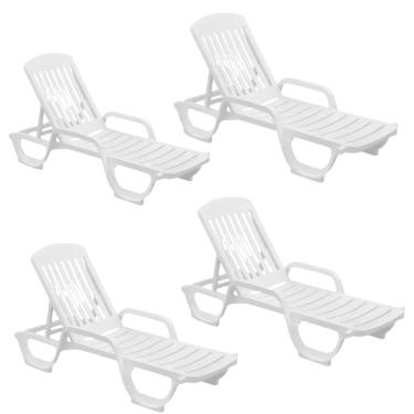 Imagem de Kit 04 Espreguiçadeira Piscina de Plástico Pitangui Branca com Rodas