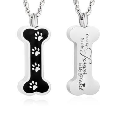 Imagem de Colar de urna de osso para cinzas para cinzas de cães e gatos, joia de cinzas memorial com estampa de pata e pingente de cremação com kit de enchimento