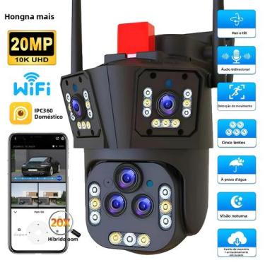 Imagem de Câmera IP CCTV PTZ Sem Fio De 20MP 10K Com 5 Lentes, Zoom De 20X, Visã