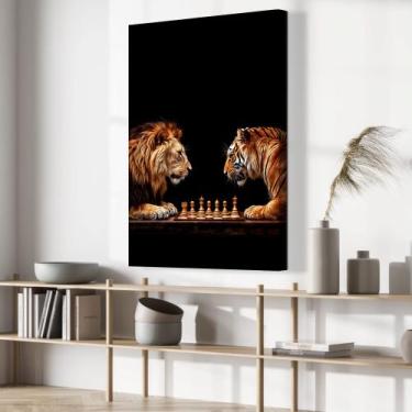 Imagem de Quadro Decorativo Disputa Xadrez Entre Leao E Tigre - MeMoldura, Chass