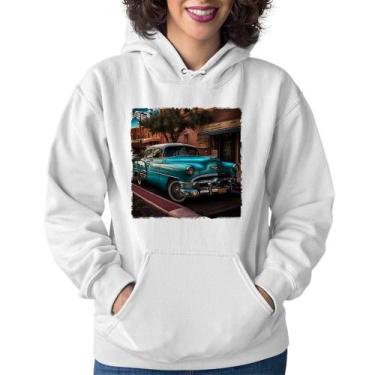 Imagem de Moletom Feminino Carro clássico azul - Foca na Moda, Branco, M