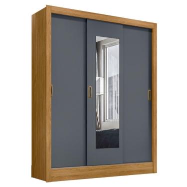 Imagem de Roupeiro 3 Portas Com Espelho Genebra Freijó Cinza