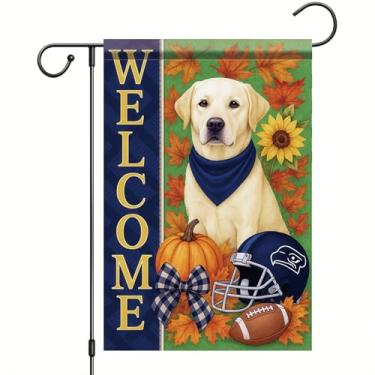 Imagem de Starlit Patio Bandeira de jardim de outono de ação de graças labrador retriever bandeira de cachorro 30,5 x 45,7 cm dupla face futebol folha de abóbora quintal banner outono decoração ao ar livre para