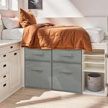 Imagem de Weysat Organizador de gaveta de armário empilhável de 4 cubos, caixas organizadoras de tecido, dobráveis sob o dormitório para cama de roupas, grande cubo de armazenamento dobrável para armário de