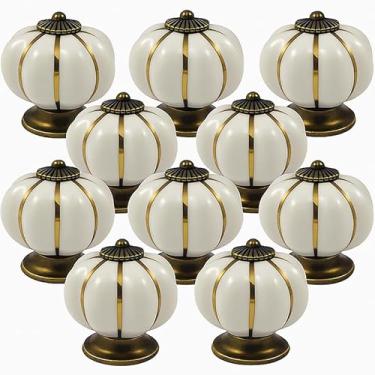 Imagem de Kit 10 Puxador de Porcelana Cerâmica Abóbora Gaveta Armário Móveis Retrô Vintage Colonial Areia Bege C1046 – Casa Nobile