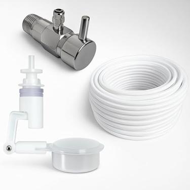 Imagem de Kit Boia Nível + Mangueira 1/4 + Registro Metal Regulagem Vazão Rosca 1/2 e Saída 1/4 sem Canopla (5 Metros de Mangueira)