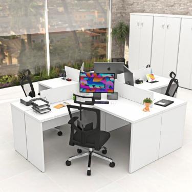 Imagem de Estação De Trabalho Mesas Em L 4 Lugares 120cm X 60cm Branco