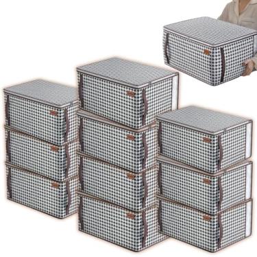 Imagem de Kit C/10 Bolsas Organizadoras Multiuso TNT Reforçada, Com Zíper e Alças Laterais, Visor Transparente, Empilhável - Ideal para Roupas de Cama e Vestuário da Marca Bigzu®