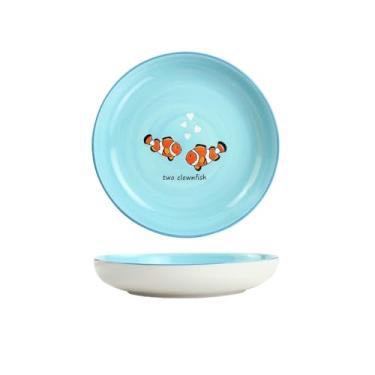 Imagem de Prato fundo de cerâmica com duas pequenas placas de peixe - azul claro
