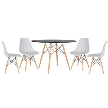 Imagem de Mesa Redonda Eames 120cm Preto + 4 Cadeiras Cinza Claro