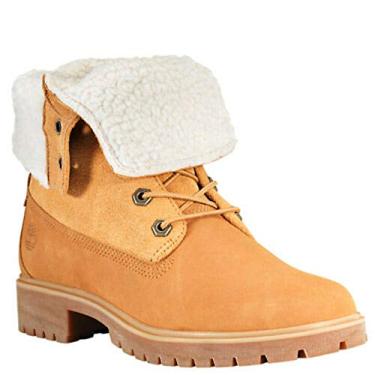 Imagem de Timberland Botas femininas Linden Woods dobrável de couro casual de combate e cadarço, Nobuck de trigo, 35