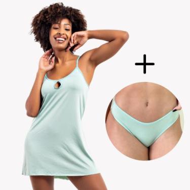 Imagem de Kit Camisola Feminina Conforto Curta + Calcinha Cores - Viére, GG, Ver