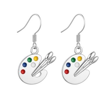 Imagem de Brincos pendentes de paleta de tinta, pincel de pintura e paleta de tinta colorida brincos de gota para mulheres artistas pintoras joias presentes, Zinco, sem pedra