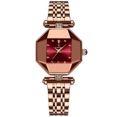 Imagem de Relógio Feminino De Quartzo Casual Design Criativo Em Aço Inoxidável à Prova D´agua Vermelho Dourado