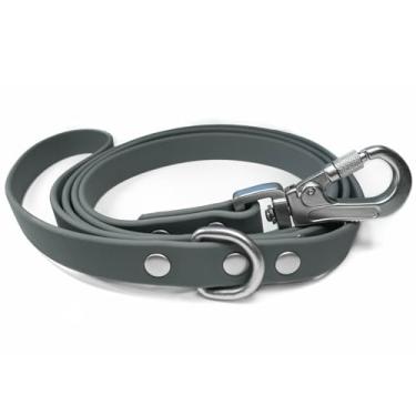 Imagem de DJANGO Coleira impermeável para cães Tahoe – durável, confortável e fácil de limpar com mosquetão de trava premium e ferragens prateadas (cinza semente de papoula, padrão)