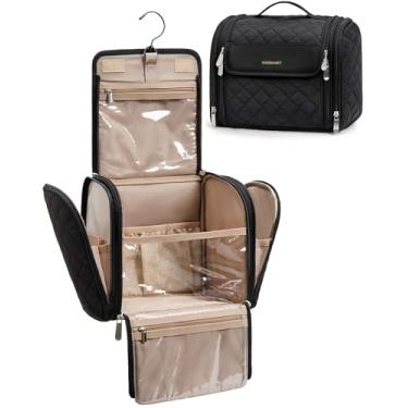 Imagem de Necessaire de viagem BAGSMART, feminina, grande, com gancho de pendurar, resistente à água, para artigos de higiene pessoal, acessórios escovas e maquiagem, com alça, Preto, Large
