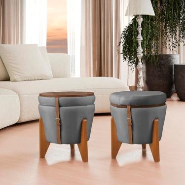 Imagem de Puff flex Linho Claro 3 em 1 Baú e Mesa de Centro (Chumbo)