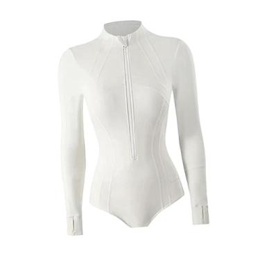 Imagem de predolo Maiô de manga comprida para mulheres, roupa de mergulho portátil com zíper, 1 peça, proteção contra erupções cutâneas para stand-up paddle, natação, M