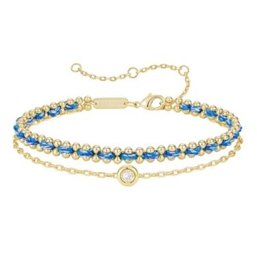 Imagem de KissYan Pulseira de camada dupla para mulheres, pulseira de cordão trançado ajustável, pulseira de cordão colorida banhada a ouro 14K, joia artesanal de praia de verão, One Size, Sem Pedra Preciosa