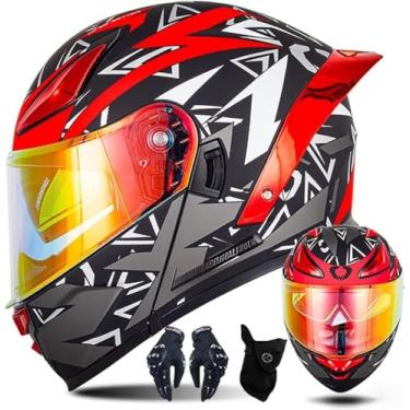 Imagem de Capacete De Motocicleta Capacete De Moto Com Viseira Solar Dupla, Capacete Modular De Rosto Inteiro Para Adultos Ciclomotor Scooter Street Bike, Vários Orifícios De Ventilação, H, M(57~58cm)